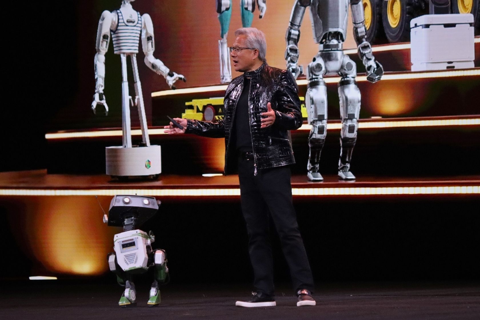 NVIDIA Founder and CEO Jensen Huang presents a humanoid robotics platform during the NVIDIA CES 2026 keynote, highlighting advances in AI-powered robotics and physical AI