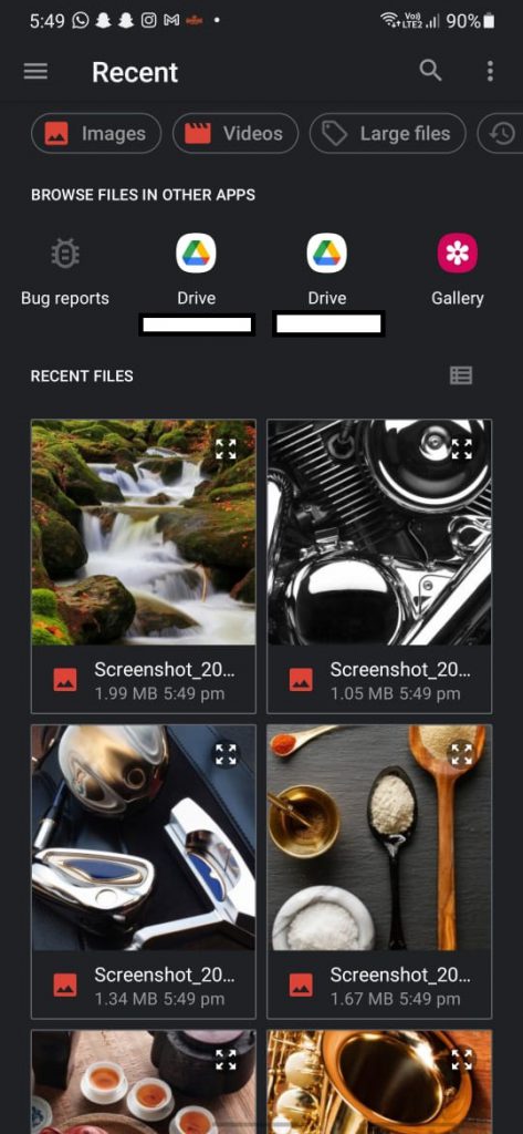 Image shows a picture gallery on the phone of recently saved photos from the user