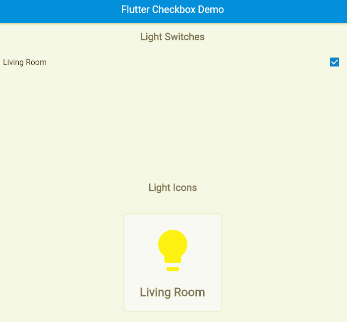 Flutter Checkbox Demo - First Checkbox and Light Bulb