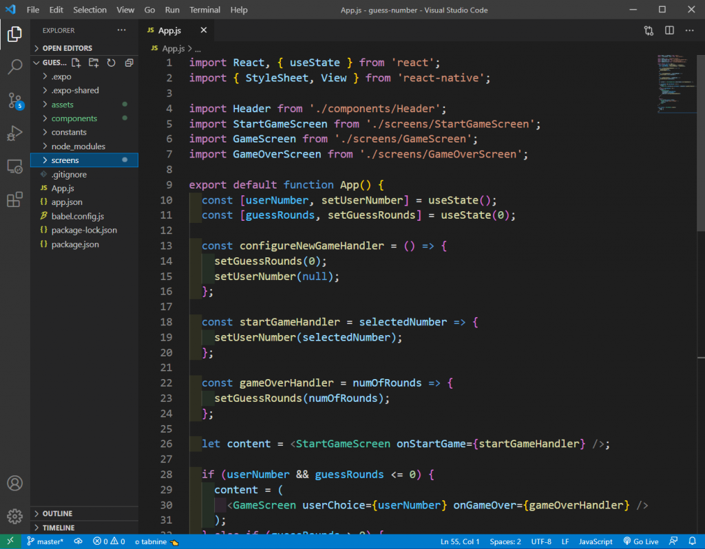 screenshot of vs code