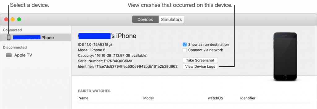 screenshot of crashes that occurred on this device