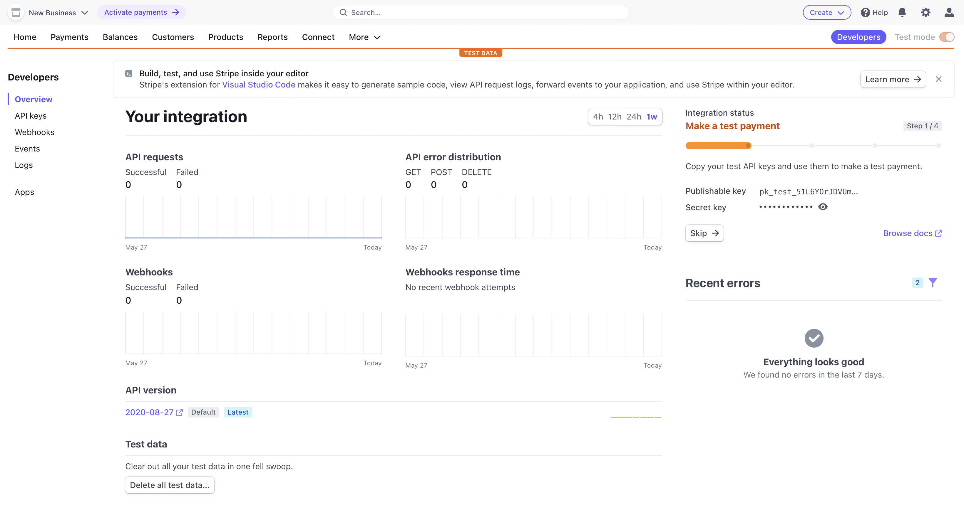 Screenshot of stripe.com dashboard