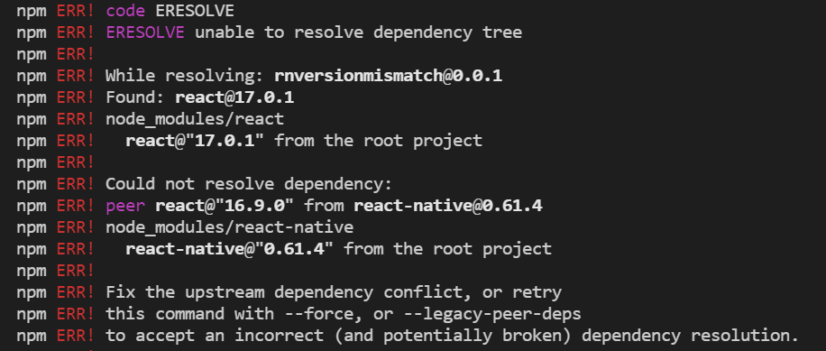 Version mismatch while installing dependencies