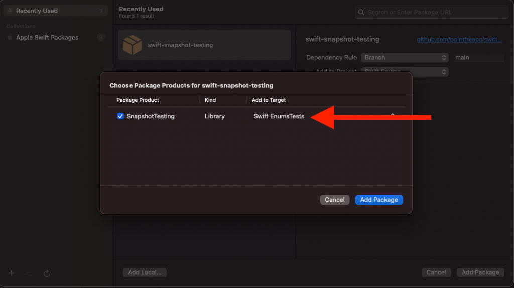 swift enum adding packages