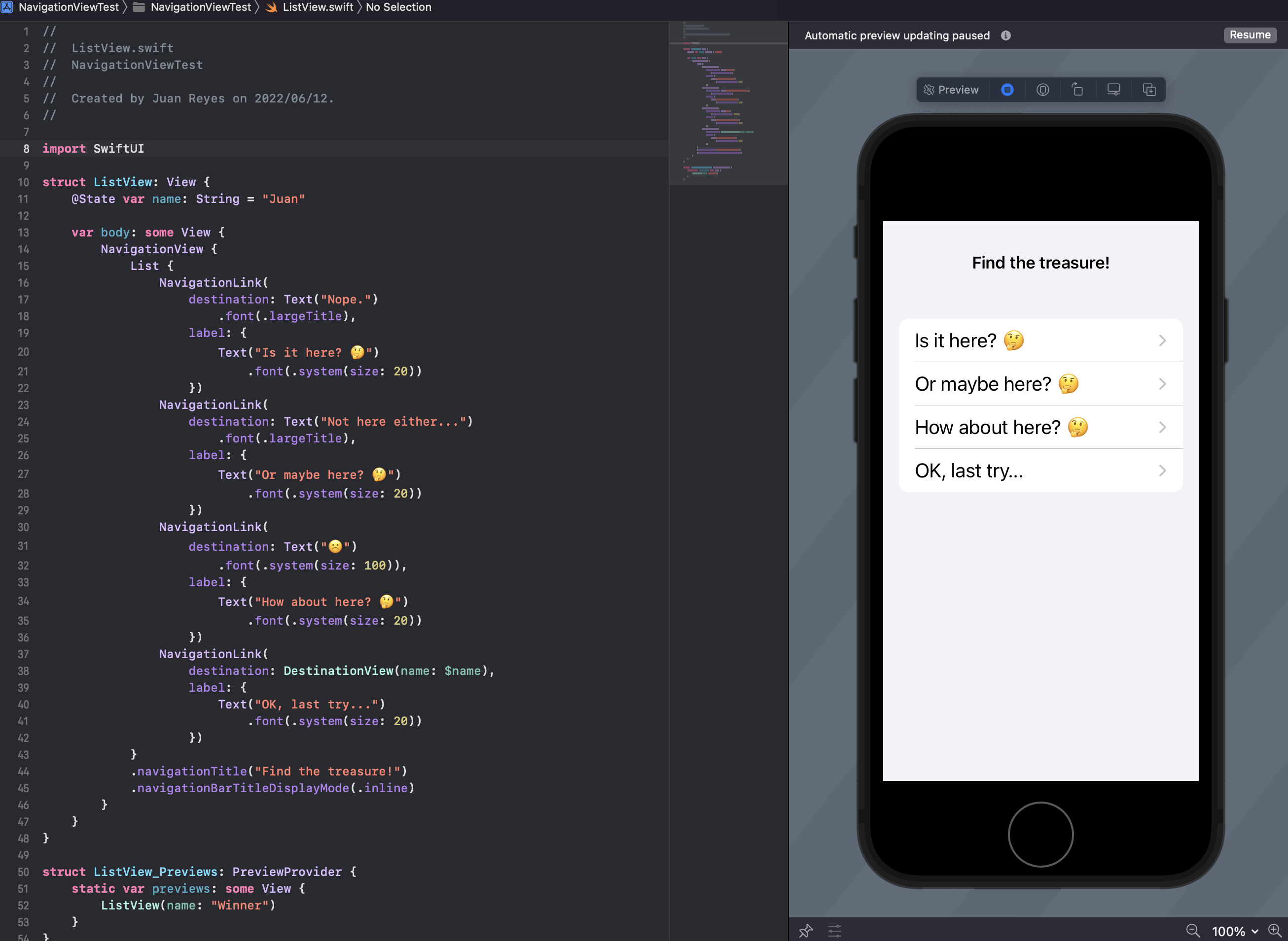 screenshot of code and app