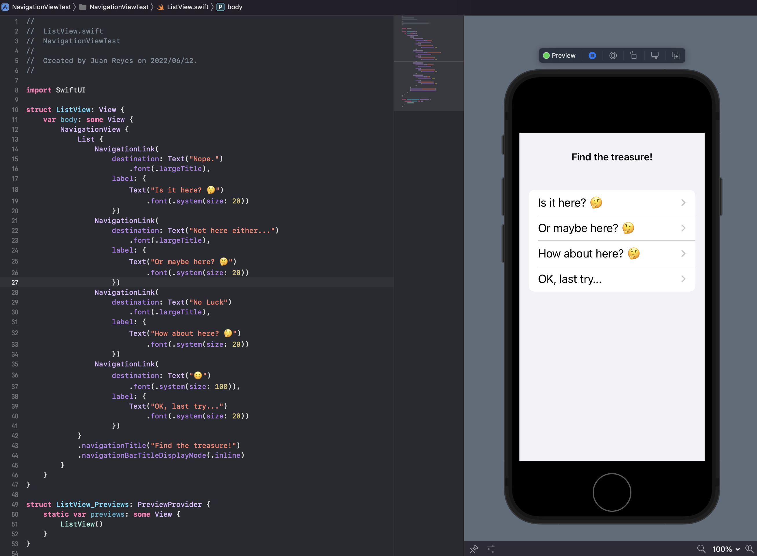 screenshot of code and app preview