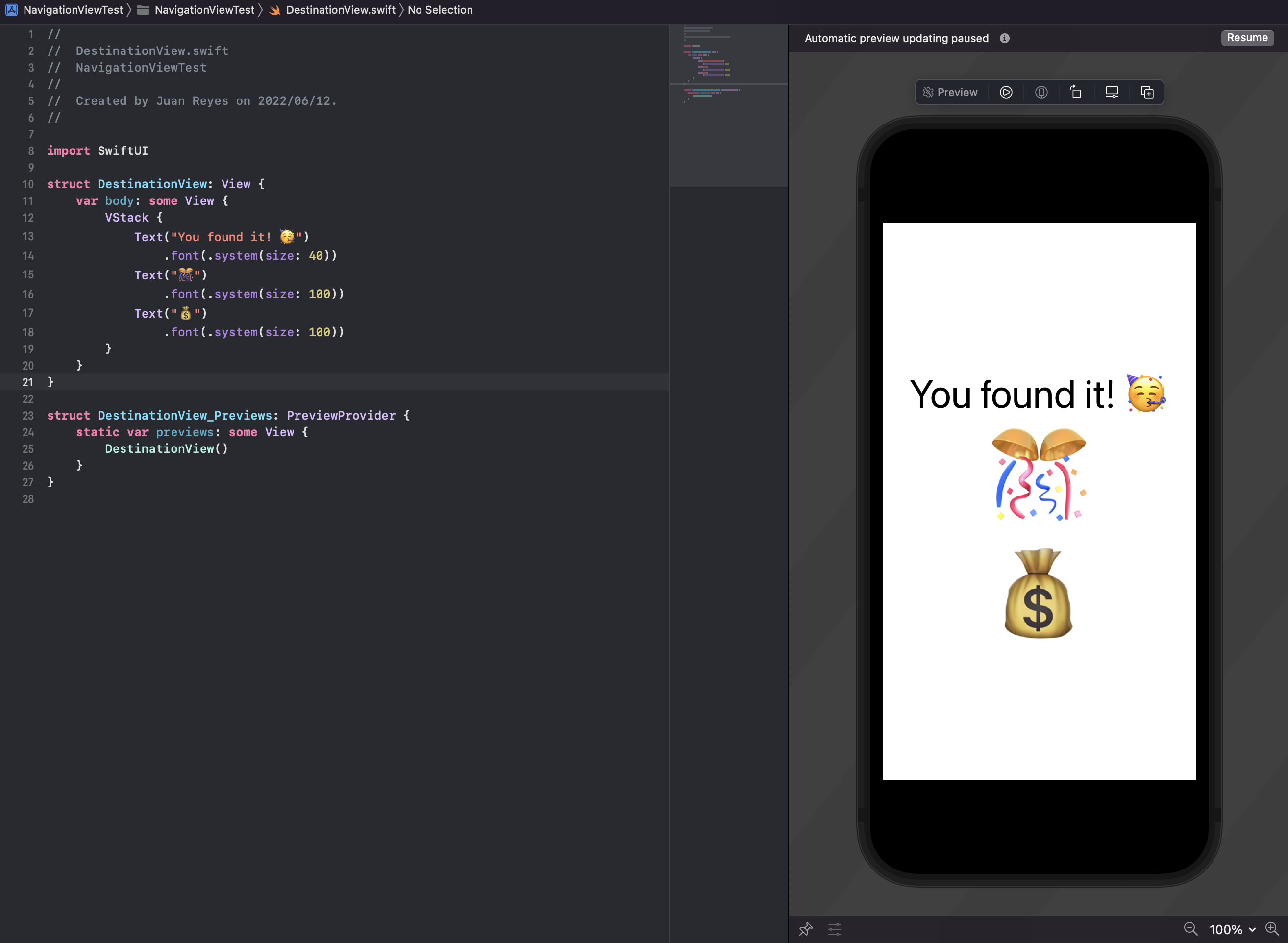 screenshot of code and app preview 