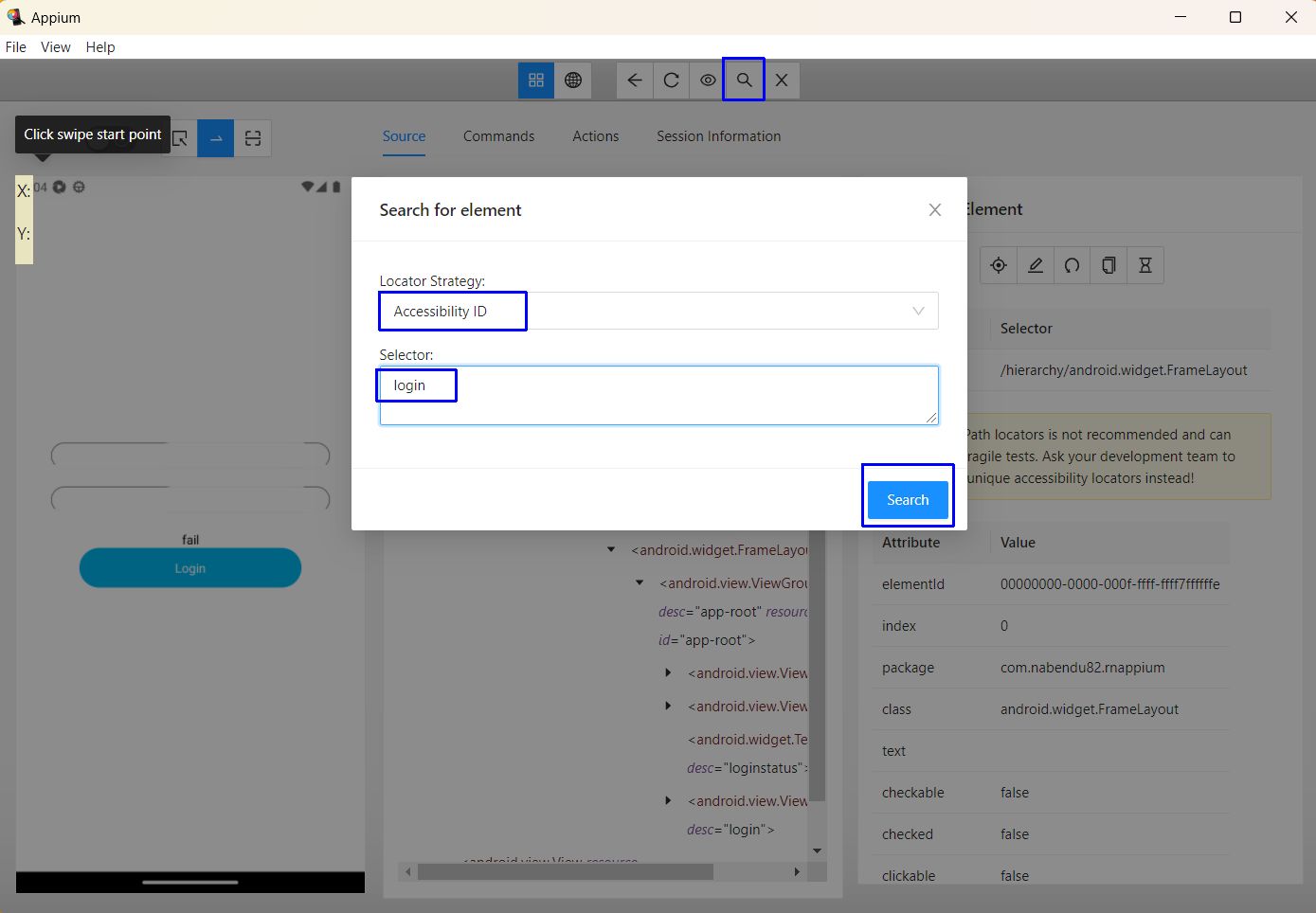 finding element id in appium