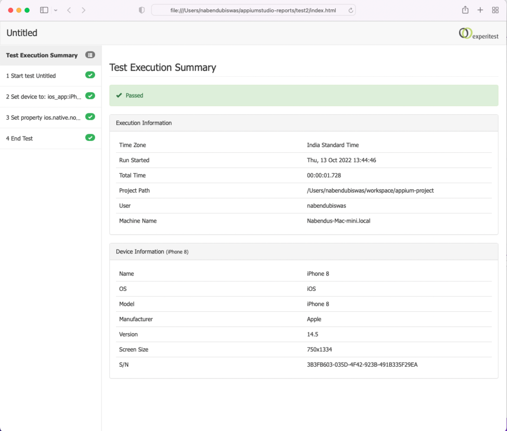 test execution summary