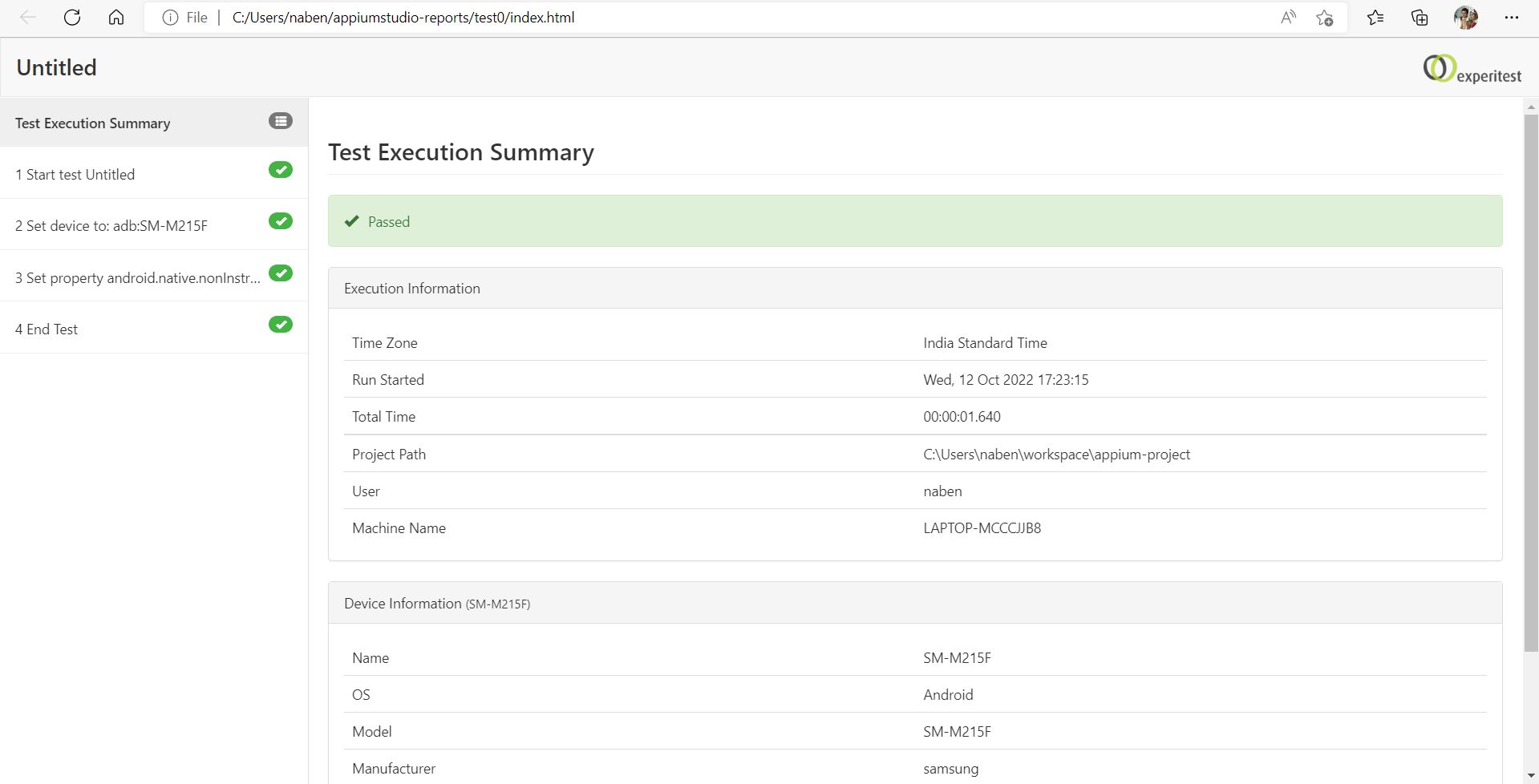 test execution summary