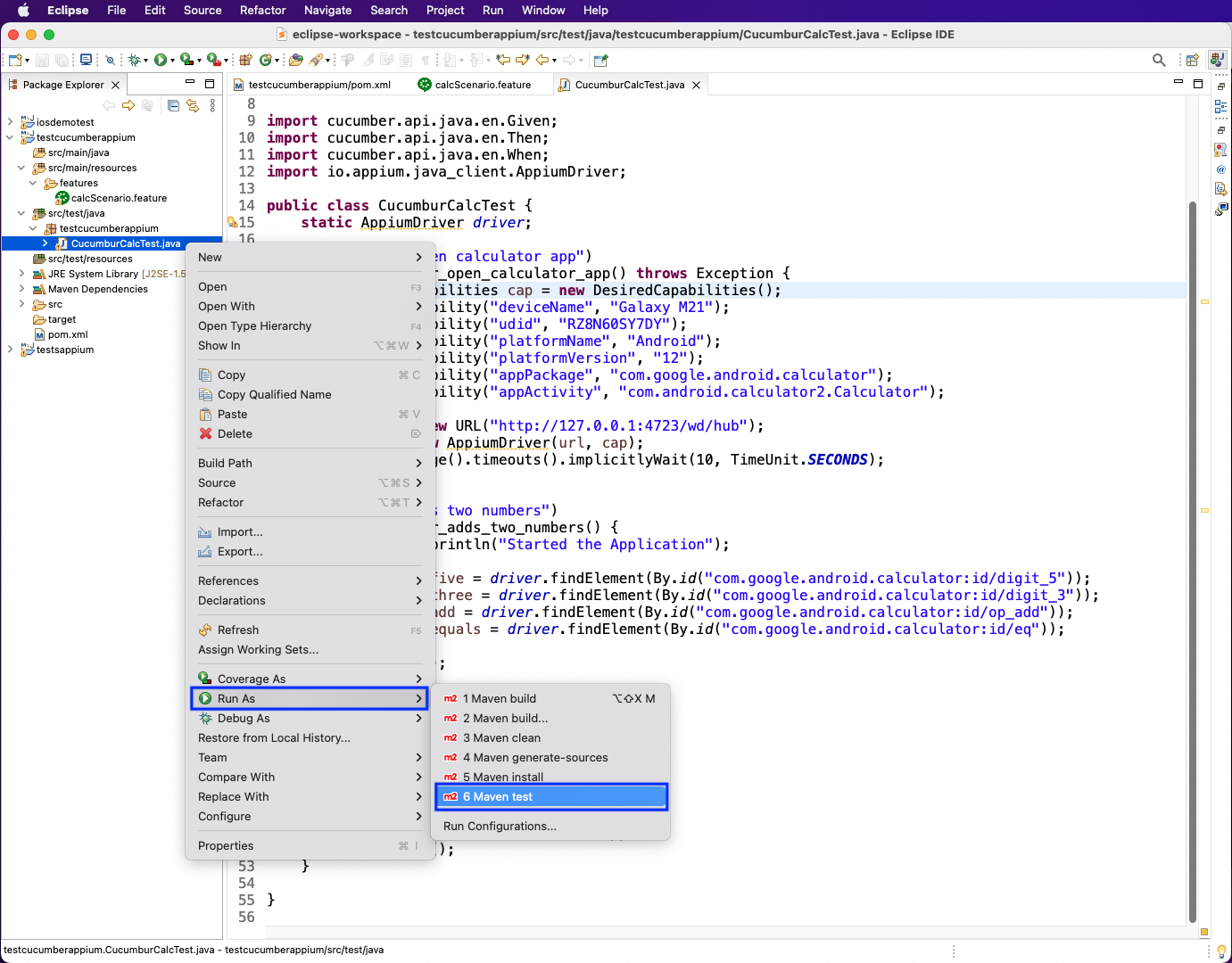 right-click on the CucumburCalcTest.java file