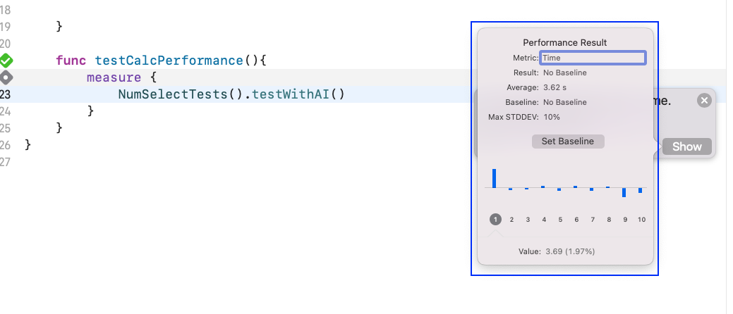 This will show the details of the performance test, namely, that our function took 3.62 seconds to run.