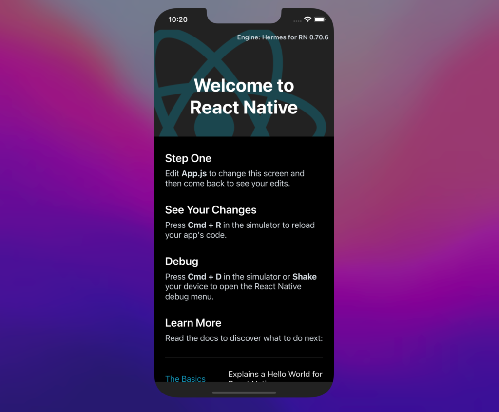 react native welcome screen