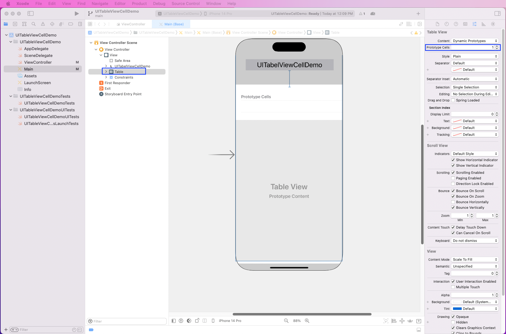 To create a cell, first click on Table in the Main menu 