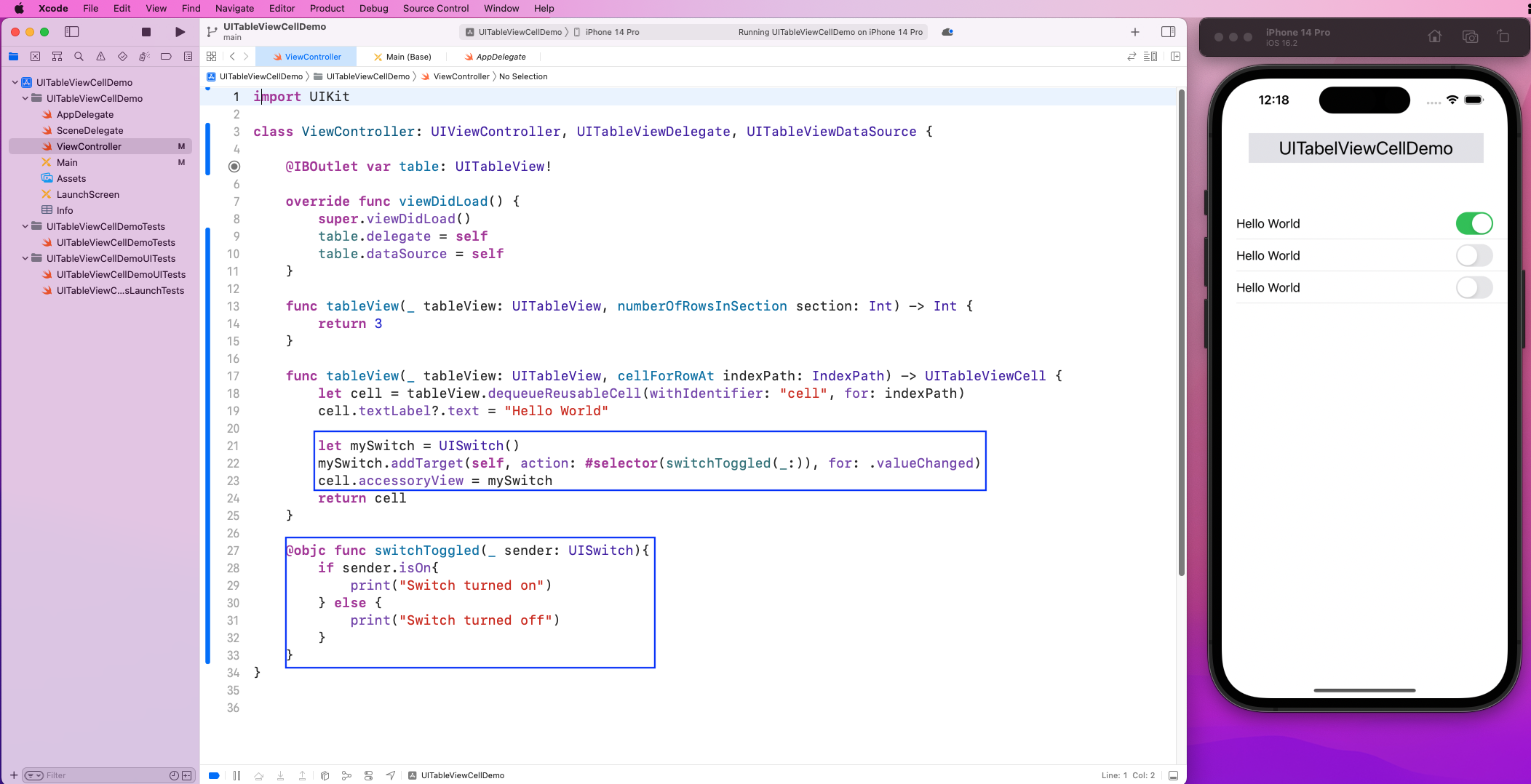 with the addTarget method, we'll add it to this Table View