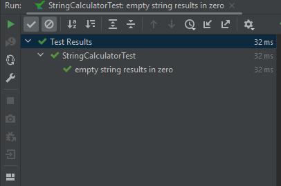 Click on either play sign and then on Run StringCalculatorTest