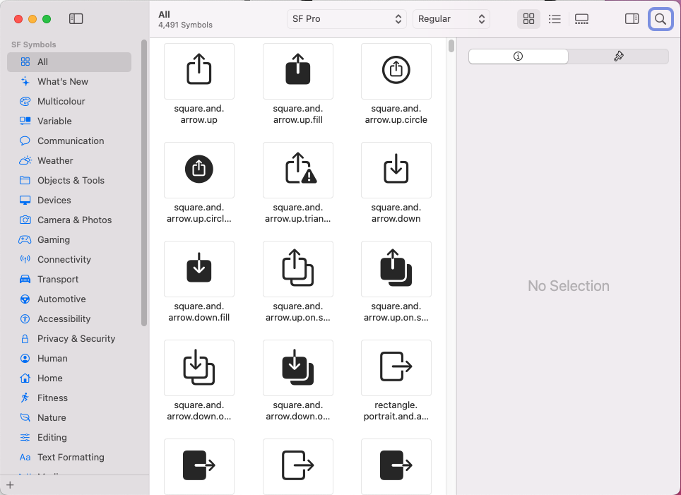 Shows window displaying all SF Symbols