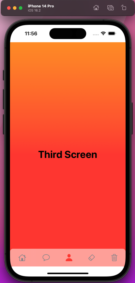 iPhone displays a semi-transparent bar located at the bottom of the screen. The person icon is colored red. The phone has an orange-red gradient background with "Third Screen" located in the middle of the screen.