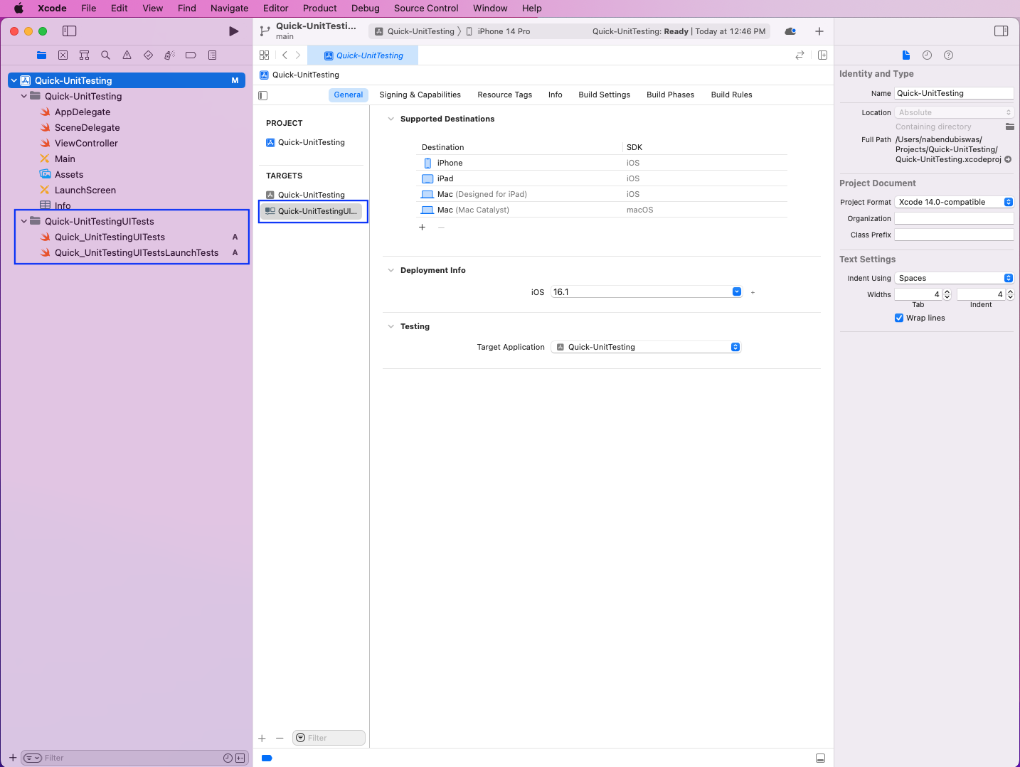 Now, a new folder of Quick-UnitTestingUITests will be created