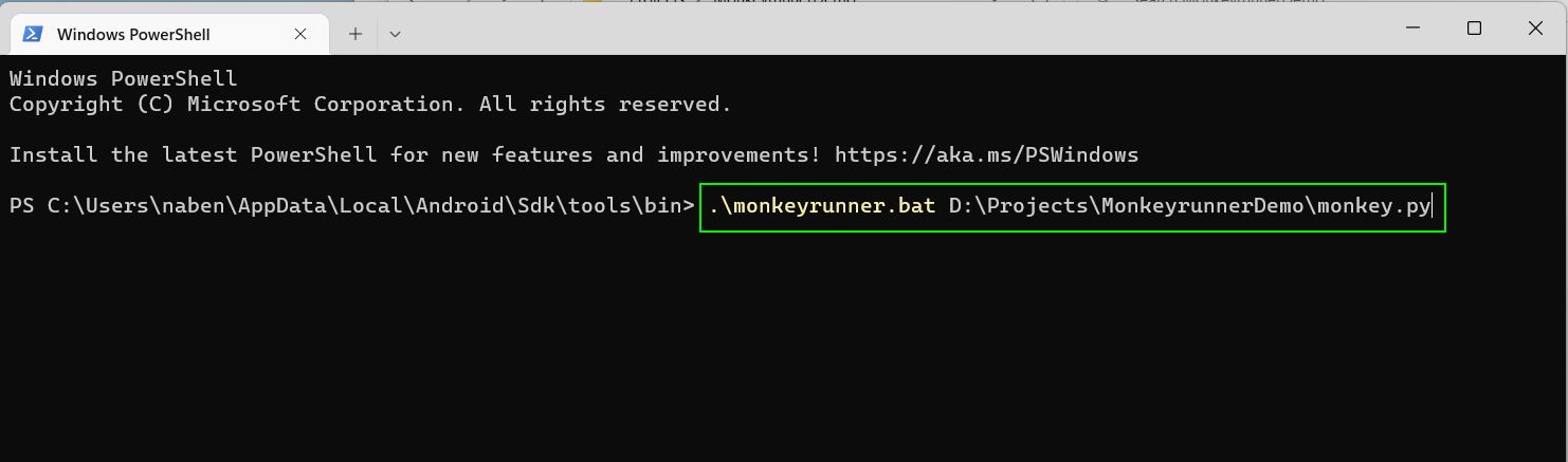 Then, give the command below to run the monkeyrunner script. 