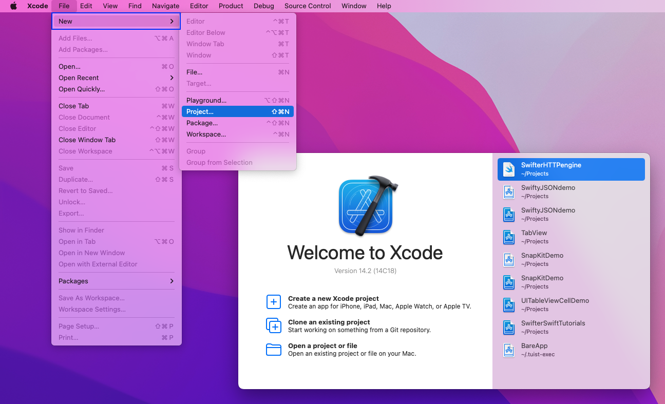 Creating a new Xcode project