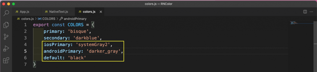 window with code for iosprimary and androidprimary