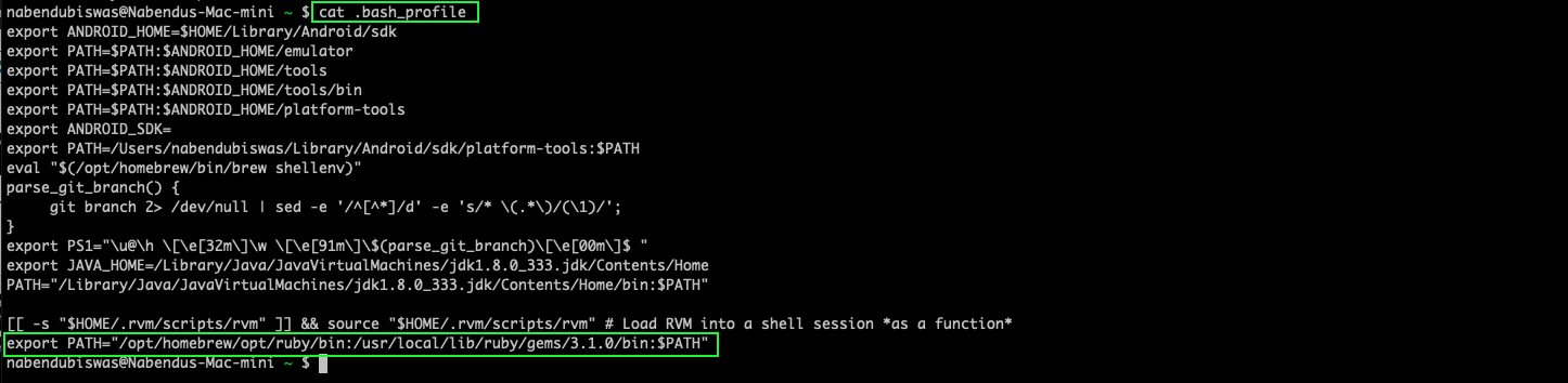 In the .bash_profile file, we also need to add the path in which Ruby is installed.