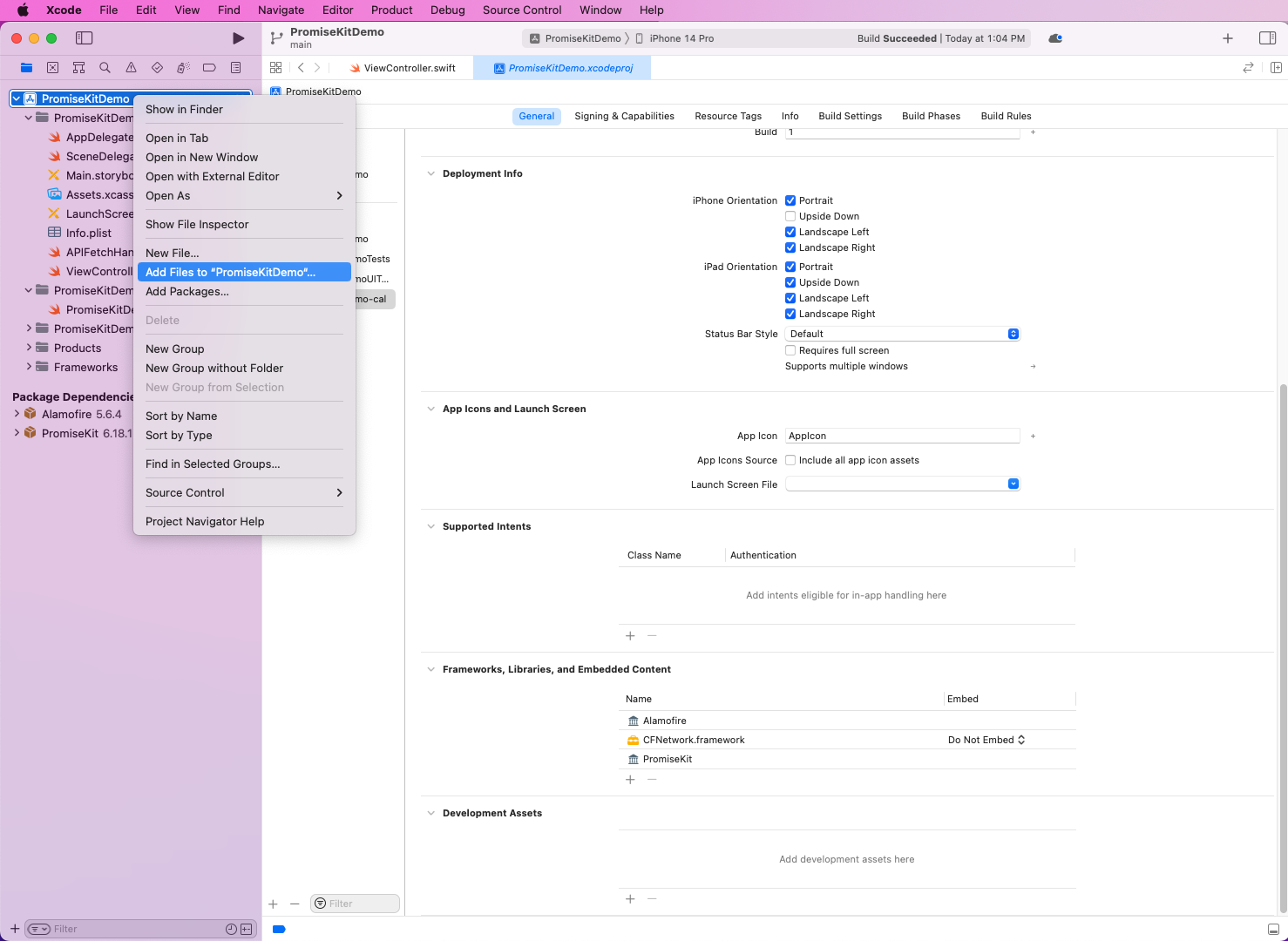 Finally, we need to add the dependency of the calabash.framework to our project. 