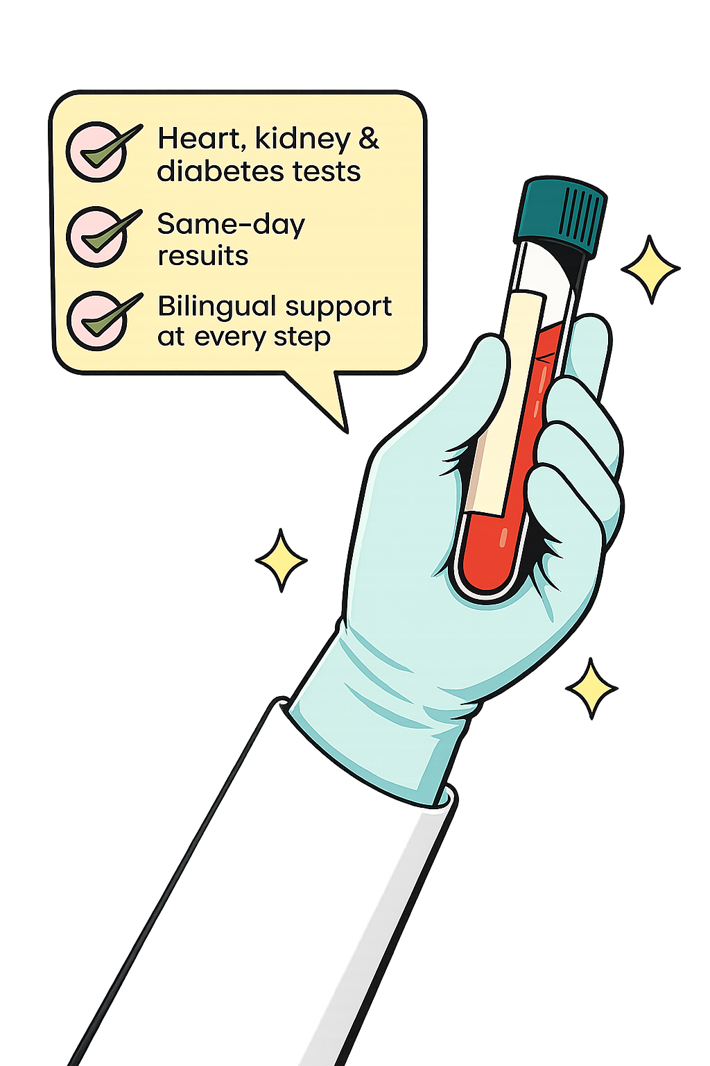 Bilingual MiSalud Health clinician in a white coat waving