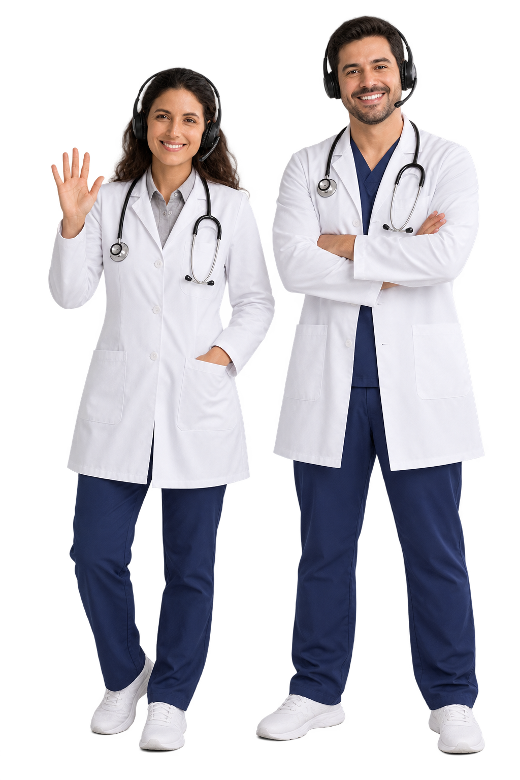 Bilingual MiSalud Health clinician in a white coat waving