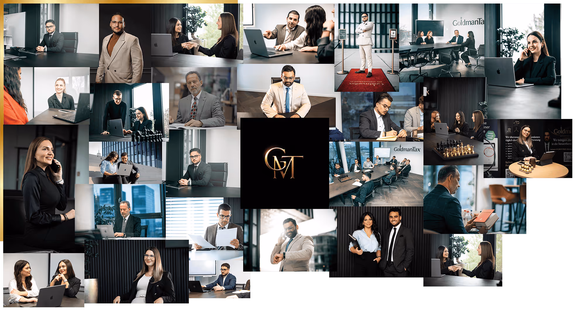Collage aus Impressionen vom GoldmanTax® Steuerkanzlei Büro in Düsseldorf, Medienhafen.