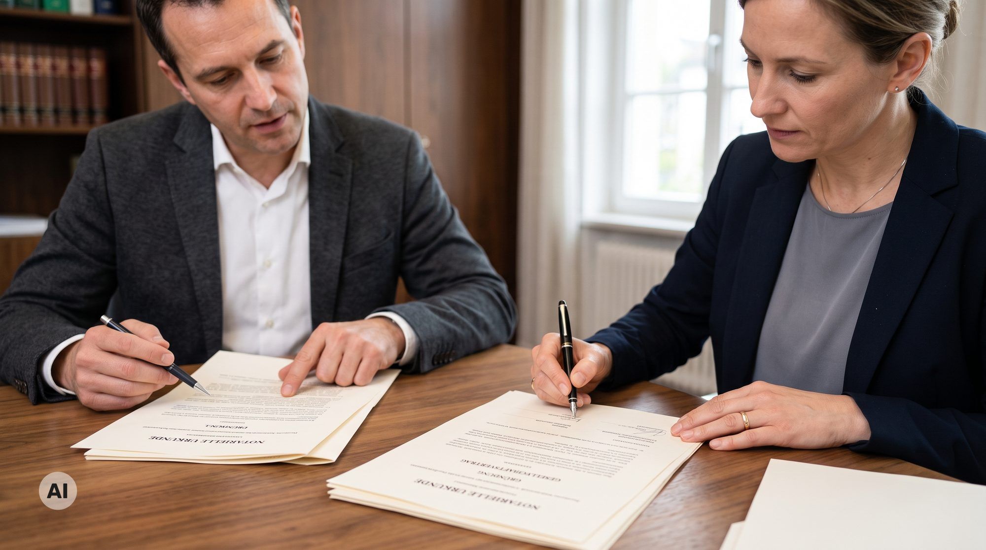 GmbH-Gesellschafter prüfen mit Steuerberater die Bewertungsgrundlagen einer verdeckten Einlage anhand von Vertragsdokumenten (KI-generiert)