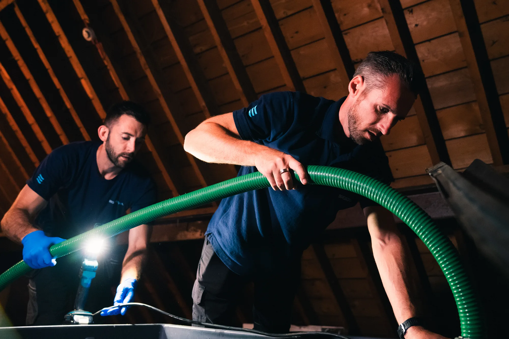 Broadwater engineer cleaning and disinfecting a water system.