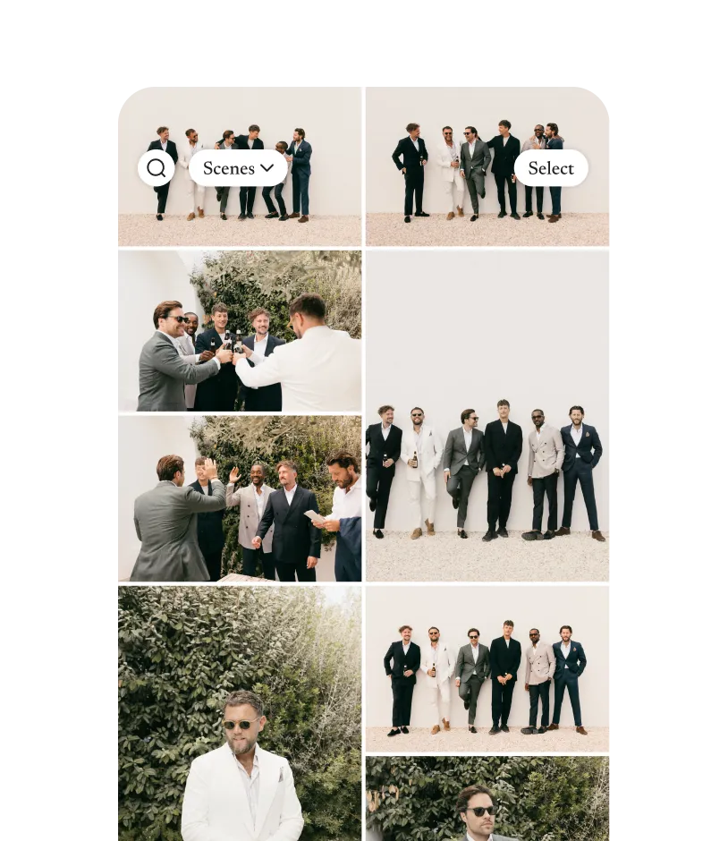 Mobile client gallery grid view on Pic-Time 2.0 showing wedding photo thumbnails