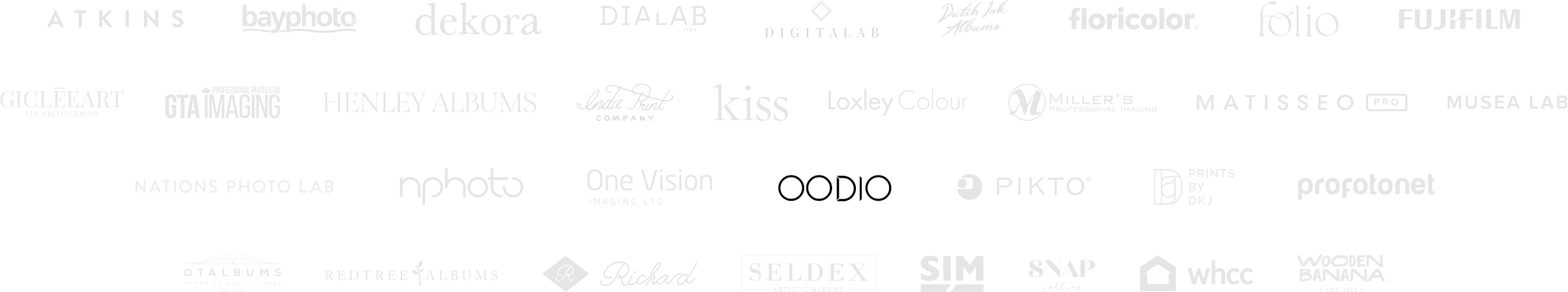 Logos of Pic-Time's photography print lab partners in IndiaLabs logos for India