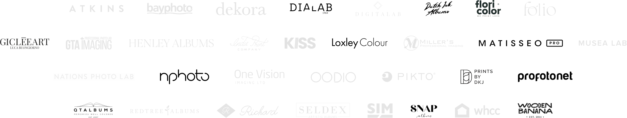 Logos of Pic-Time's European photography print lab partners