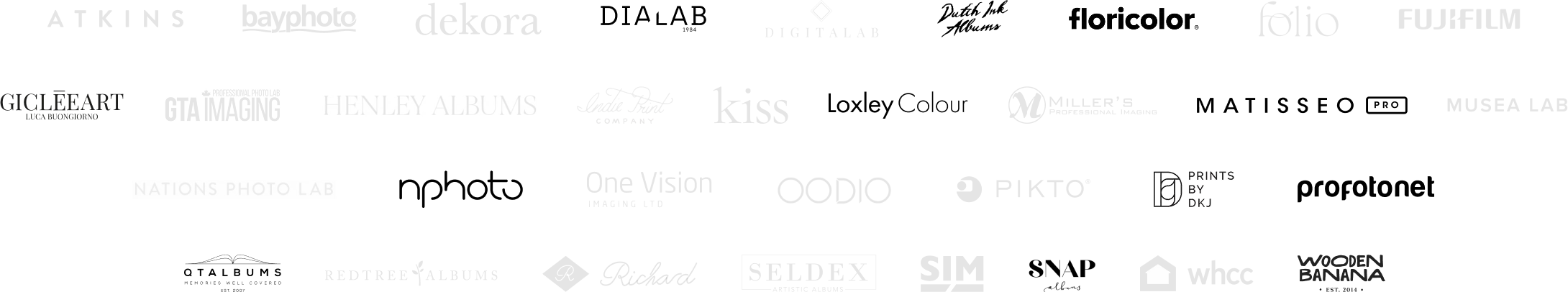 Logos of Pic-Time's European photography print lab partners