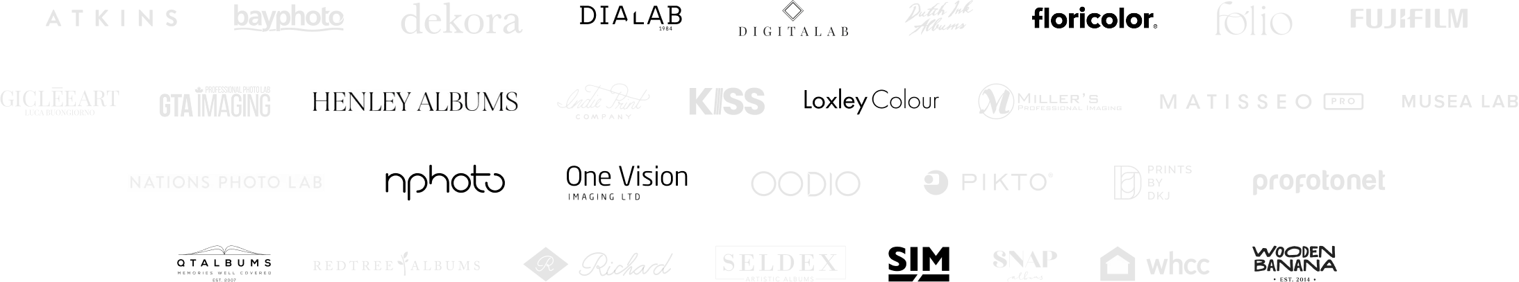 Logos of Pic-Time's United Kingdom photography print lab partners