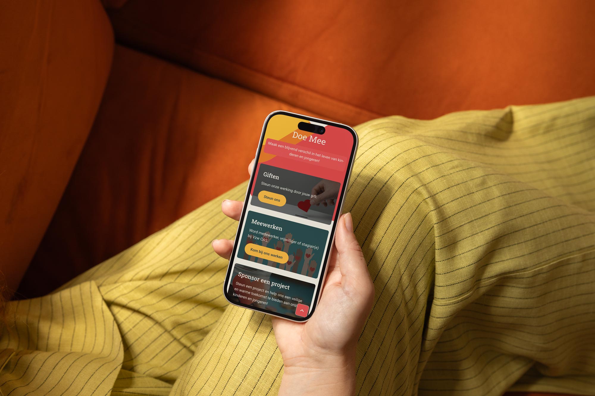 CAS “Doe Mee” page displayed on a smartphone, highlighting ways to support through donations, volunteering, or project sponsorship.