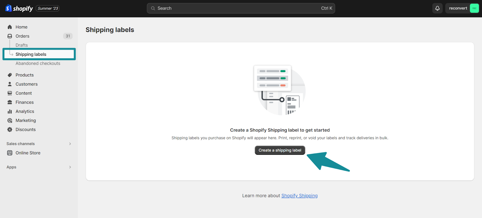 how to create a shipping label without an order on Shopify