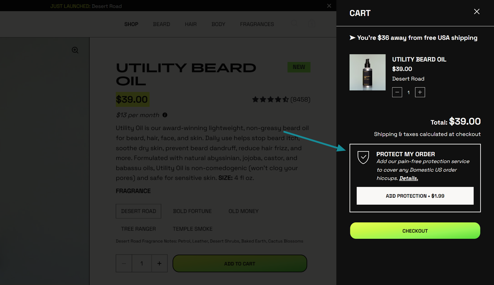 An image of a digital upsell in the cart from Beardbrand