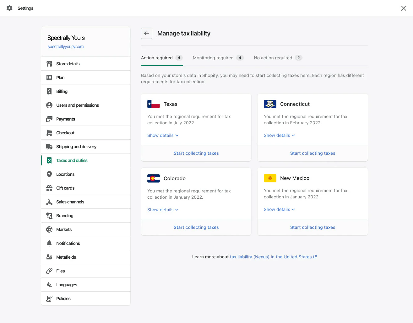 shopify sales tax example form dashboard