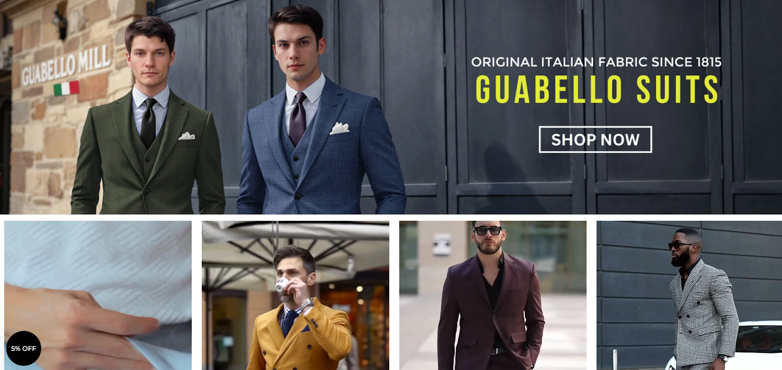StudioSuits' featured products on homepage.