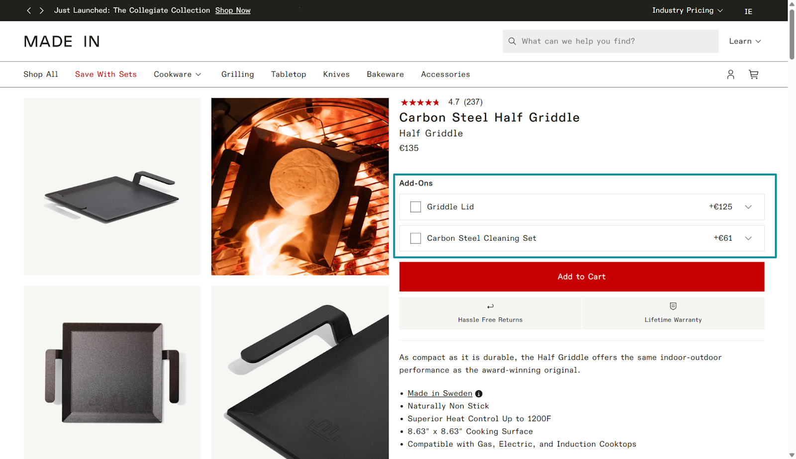 a shopify product page upsell example