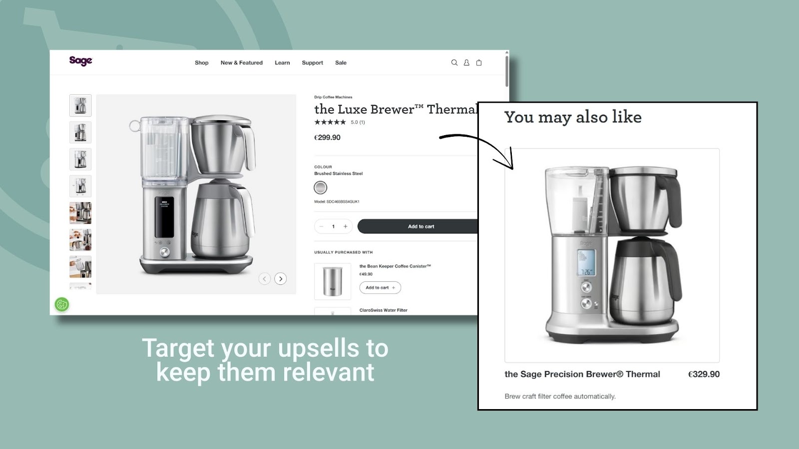 An image depicting an upsell example from Sage Coffee. Upsell tips in text on the image.