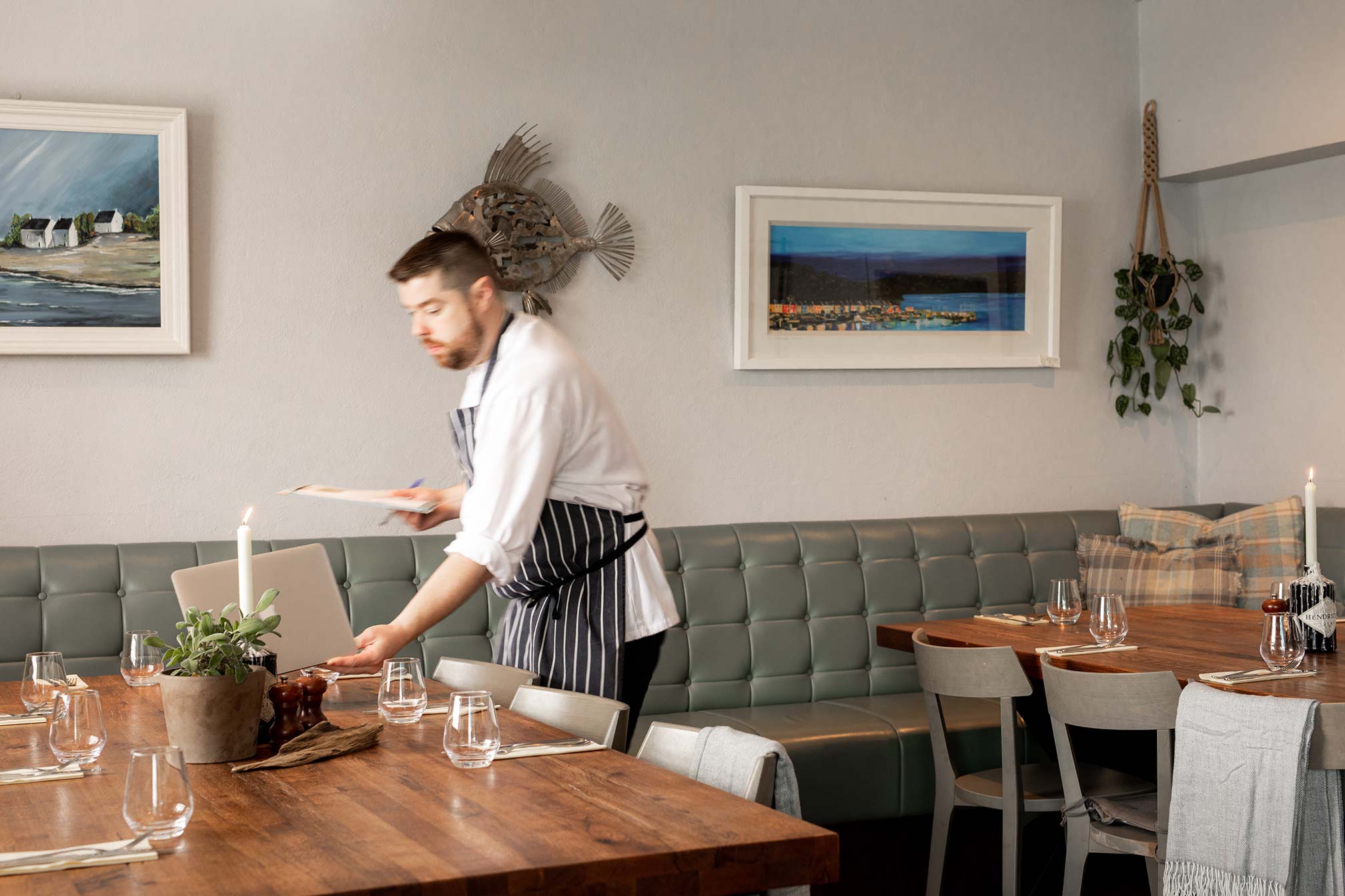 Setting the table in The Lifeboat Inn
