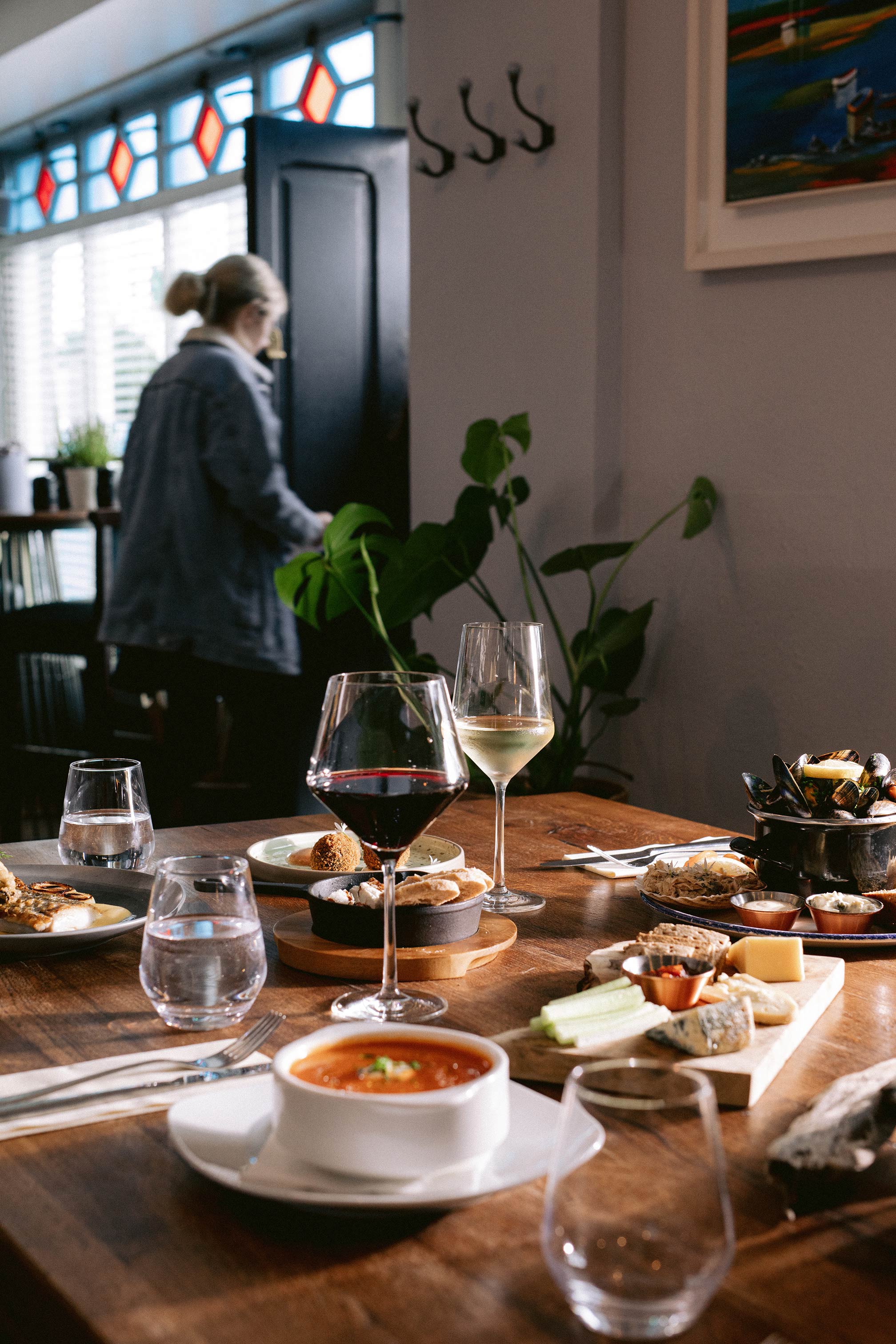 Selection of wines and food in The Lifeboat Inn