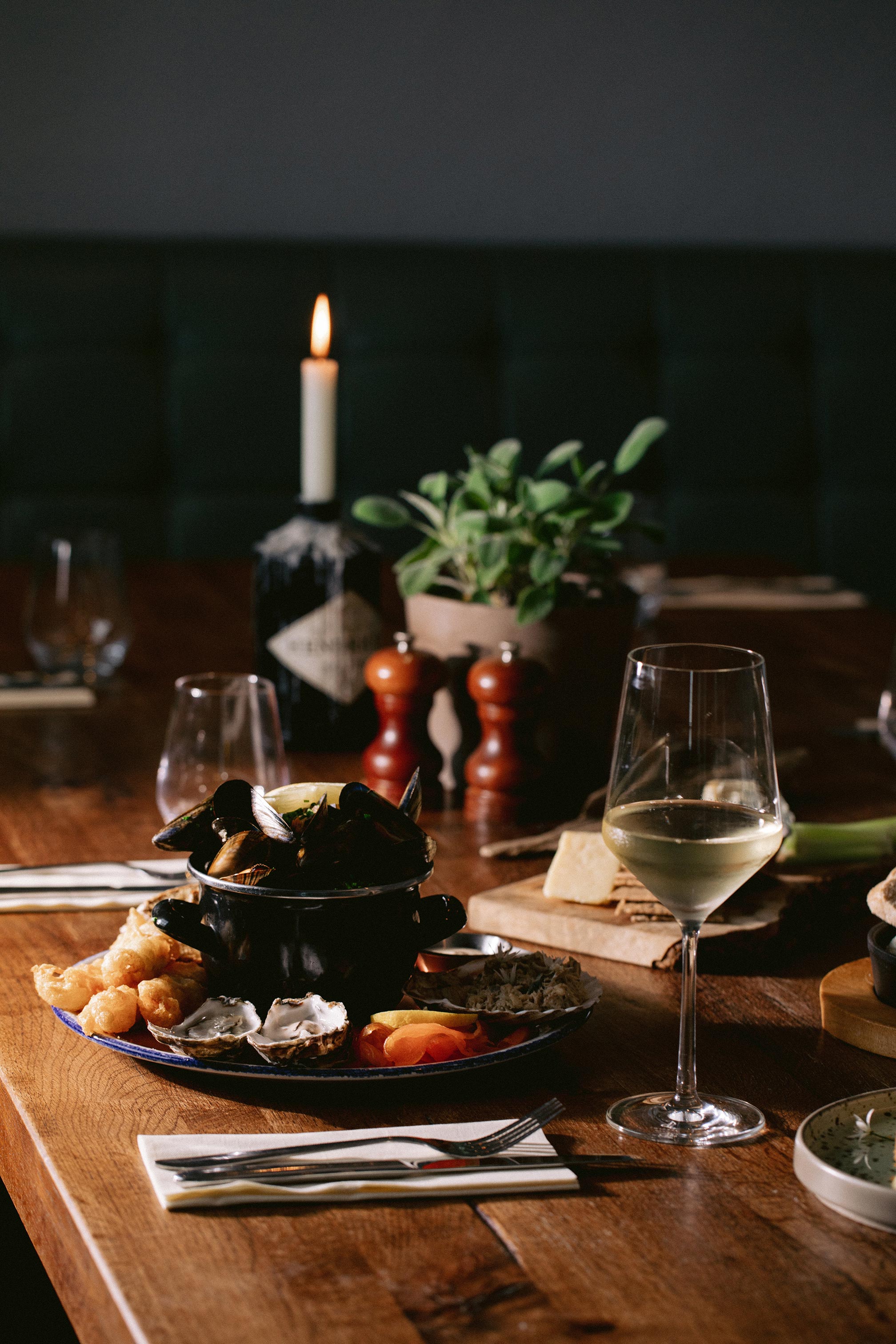 Selection of foods and wines