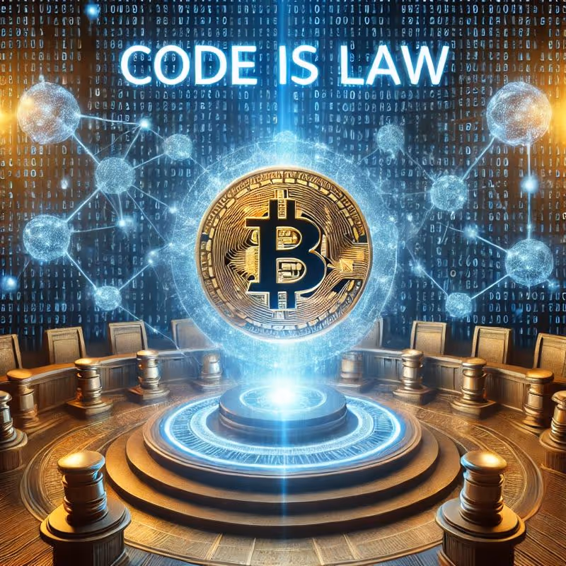 Futuristic Bitcoin coin with blockchain nodes and holographic code, symbolizing decentralized governance.