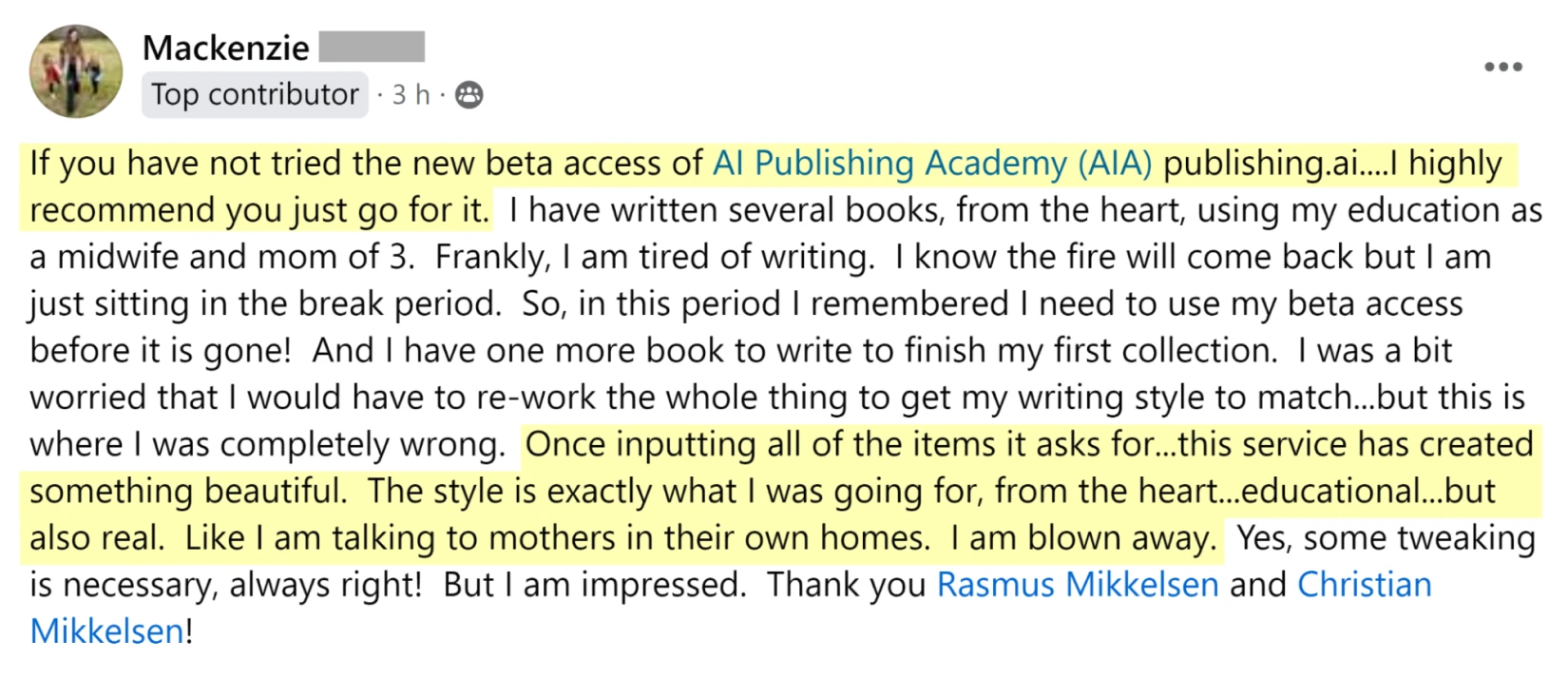 Customer testimonial screenshot